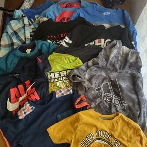 16 piece (5lbs) lot of boys size 7/8 long and short sleeve tops, 3 pairs pants